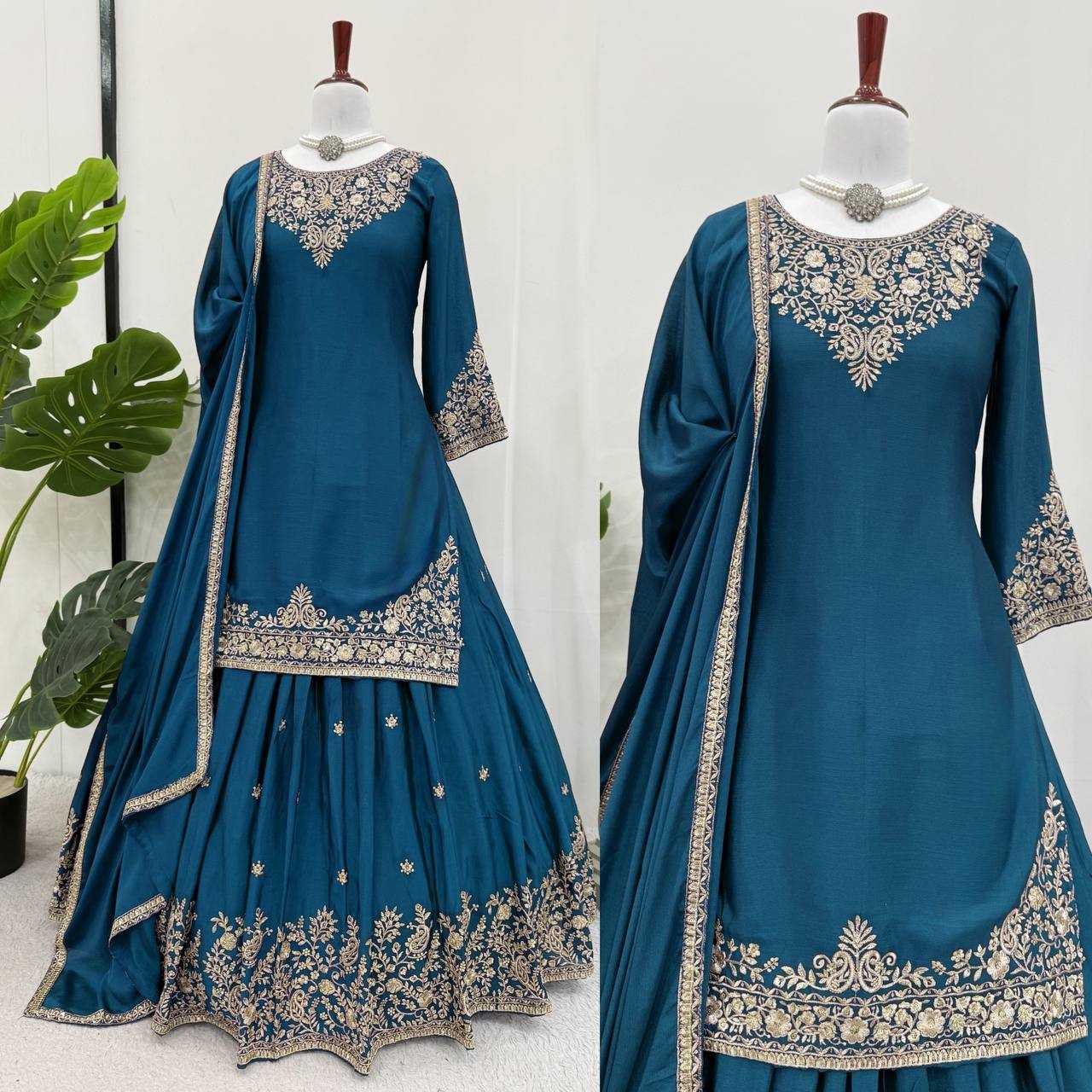 Ynf Chinon Silk RIN162 5890 Suits & Dresses Wedding Collections Festive Collections Wholesale Indo Western Dresses Ladies Silk Suit Wedding Outfits Manufacturer