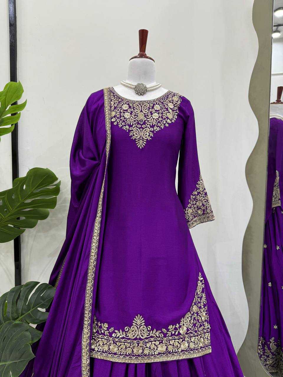 Ynf Chinon Silk RIN162 5890 Suits & Dresses Wedding Collections Festive Collections Wholesale Indo Western Dresses Ladies Silk Suit Wedding Outfits Manufacturer