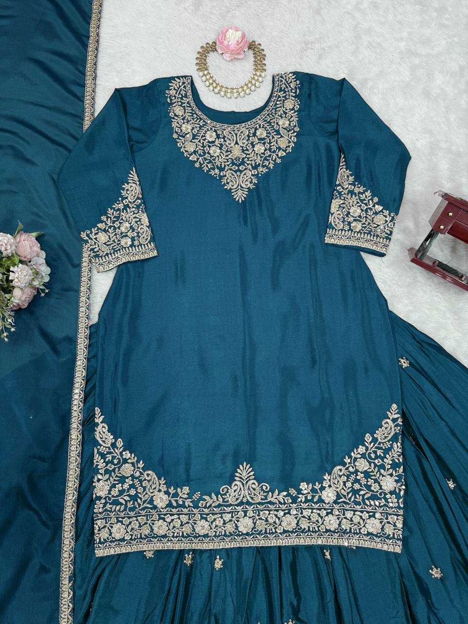 Ynf Chinon Silk RIN162 5890 Suits & Dresses Wedding Collections Festive Collections Wholesale Indo Western Dresses Ladies Silk Suit Wedding Outfits Manufacturer