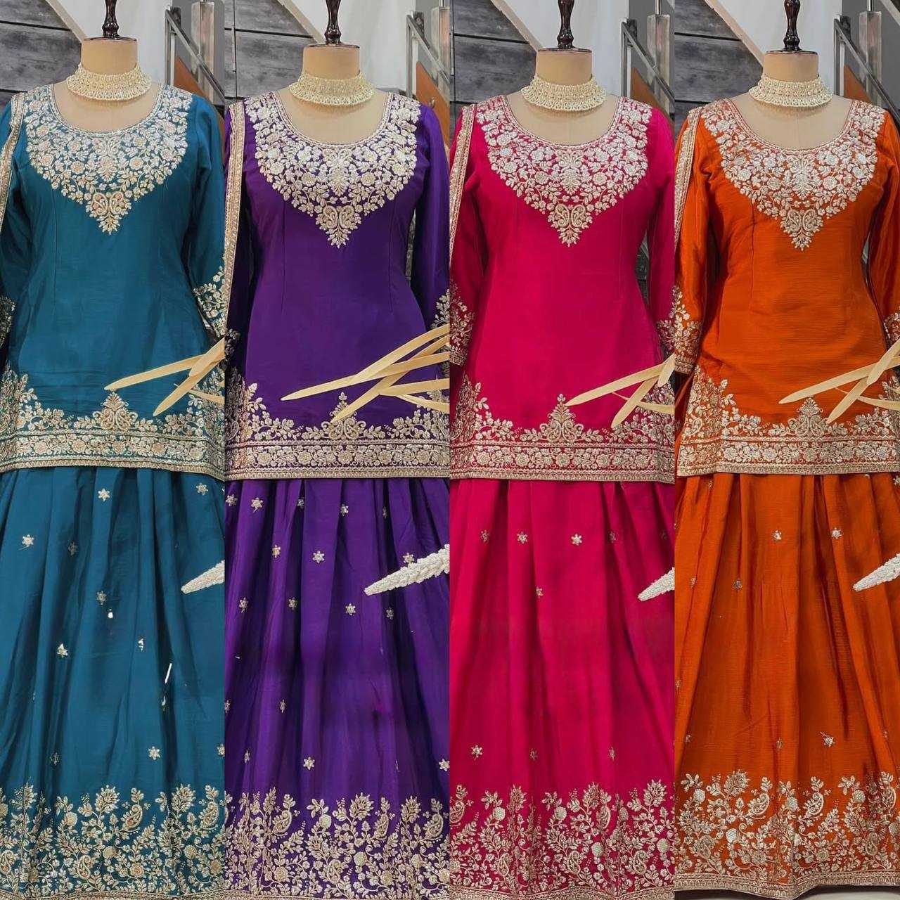 Ynf Chinon Silk RIN162 5890 Suits & Dresses Wedding Collections Festive Collections Wholesale Indo Western Dresses Ladies Silk Suit Wedding Outfits Manufacturer