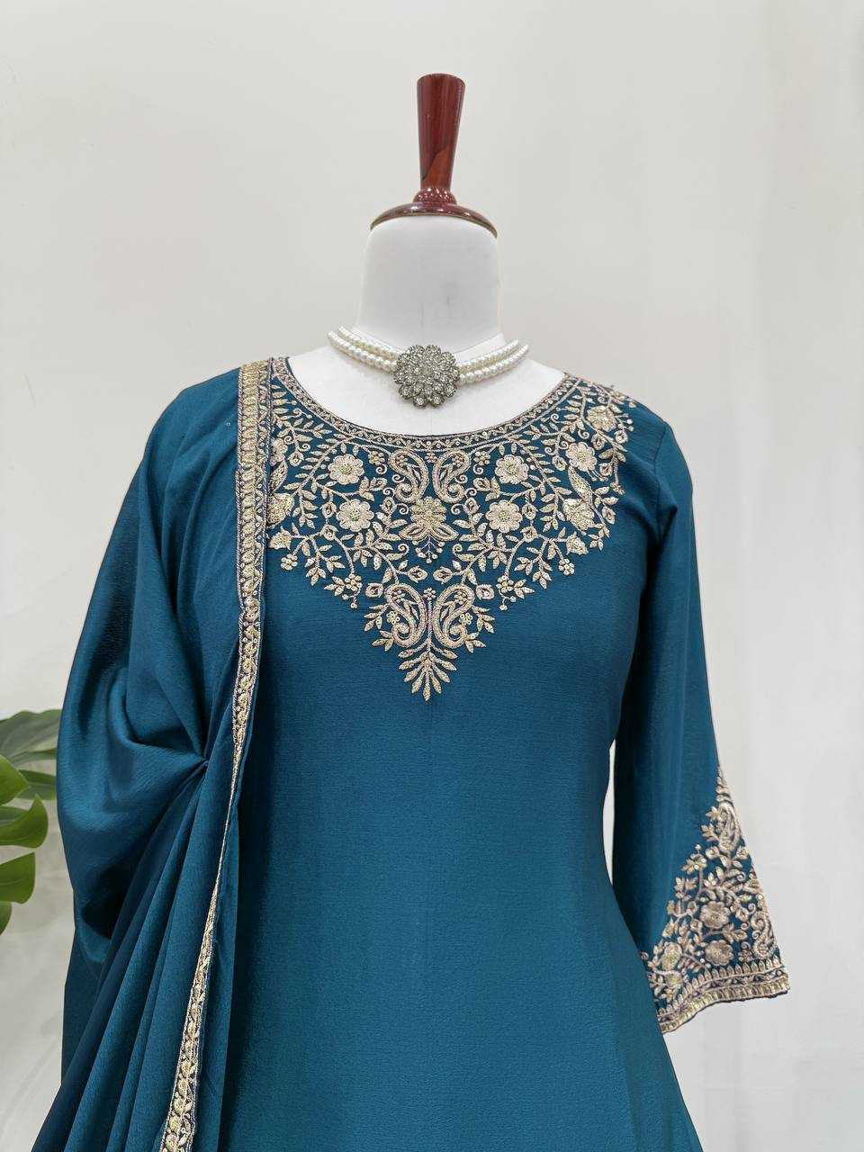 Ynf Chinon Silk RIN162 5890 Suits & Dresses Wedding Collections Festive Collections Wholesale Indo Western Dresses Ladies Silk Suit Wedding Outfits Manufacturer
