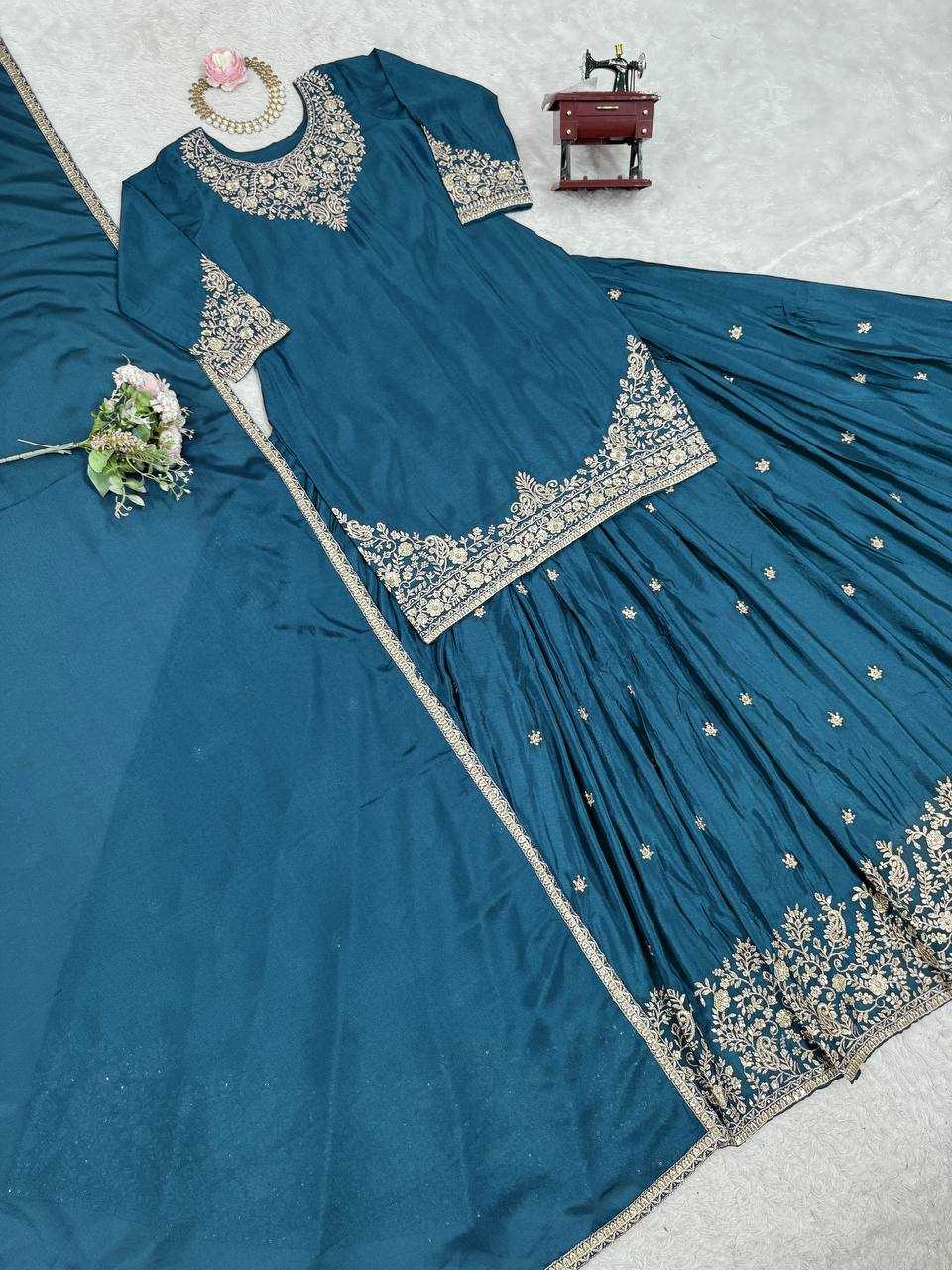 Ynf Chinon Silk RIN162 5890 Suits & Dresses Wedding Collections Festive Collections Wholesale Indo Western Dresses Ladies Silk Suit Wedding Outfits Manufacturer