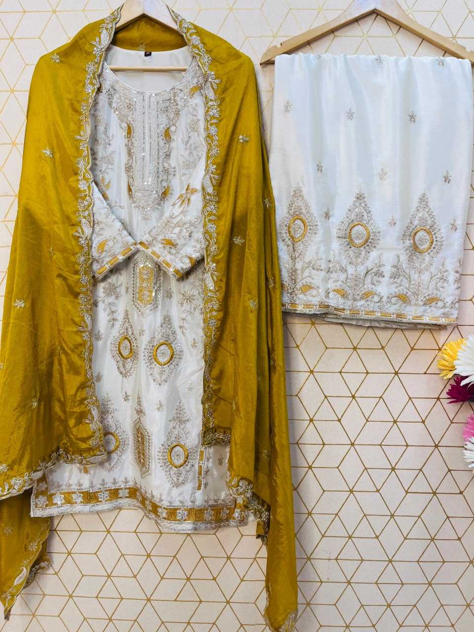 Ynf Chinon Silk RIN212 7040 Suits & Dresses Wholesale Ladies Suits Embroidery Suits Palazzo Suit Wedding guest dresses Manufacturer
