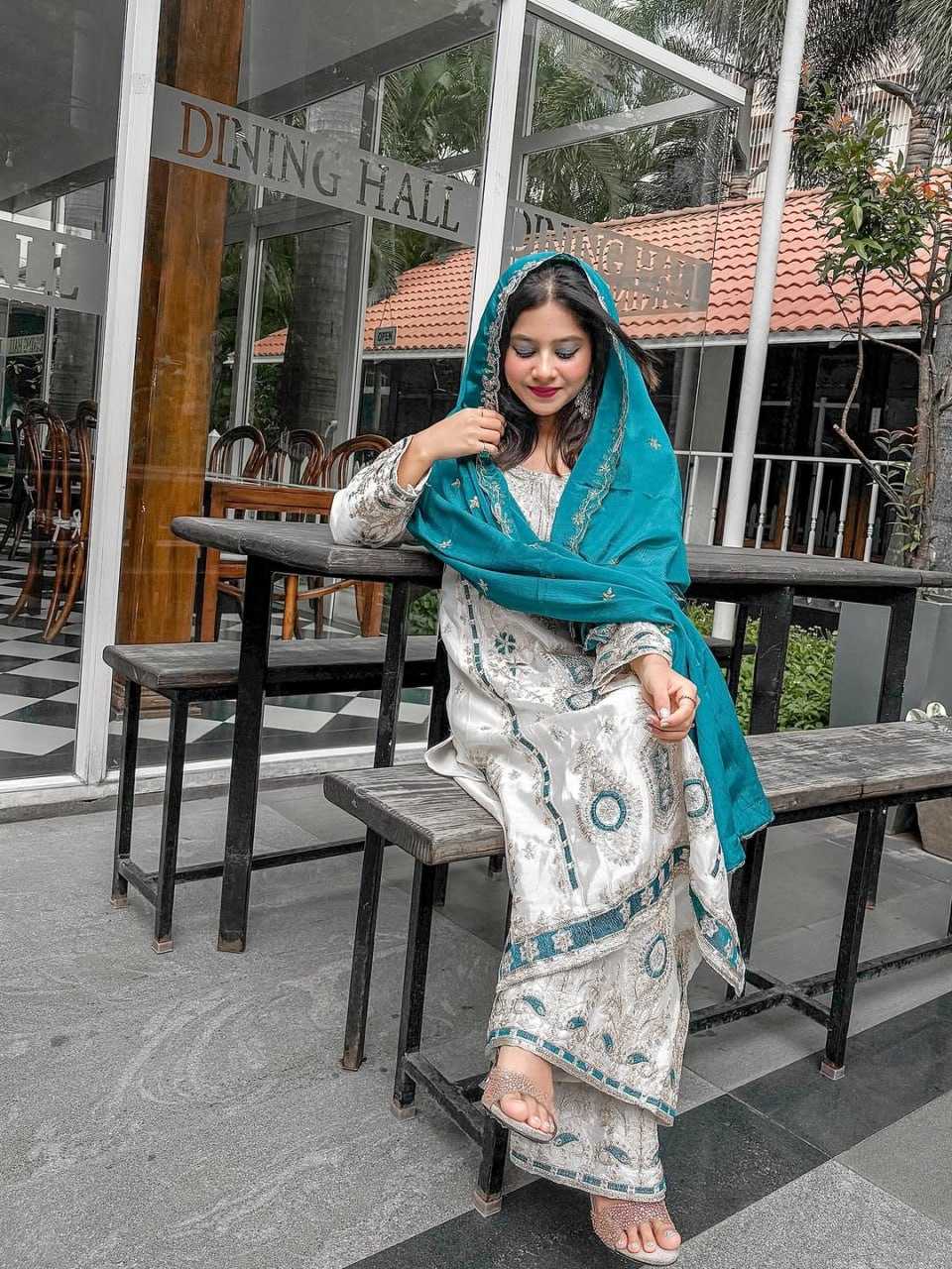 Ynf Chinon Silk RIN212 7040 Suits & Dresses Wholesale Ladies Suits Embroidery Suits Palazzo Suit Wedding guest dresses Manufacturer
