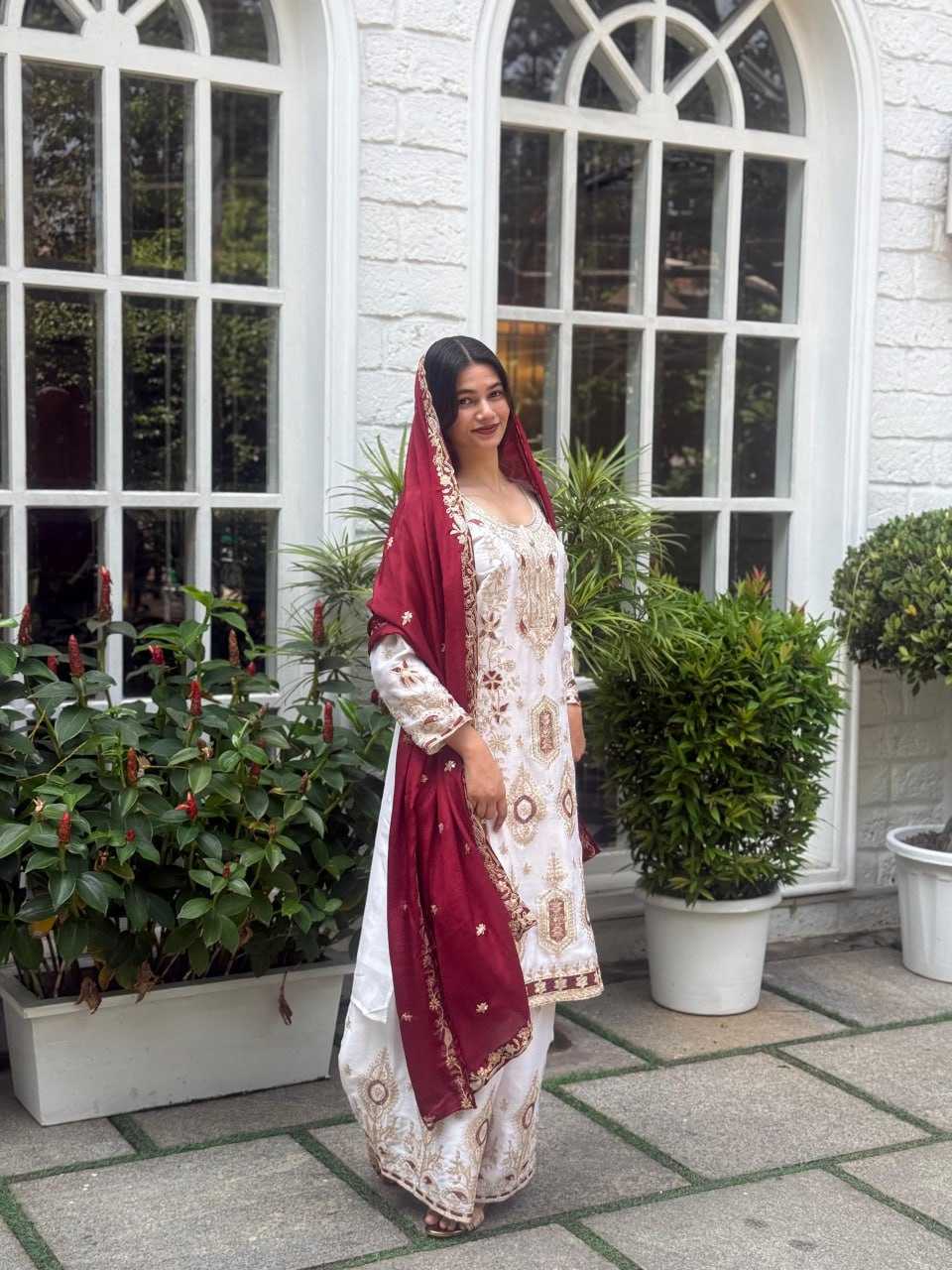 Ynf Chinon Silk RIN212 7040 Suits & Dresses Wholesale Ladies Suits Embroidery Suits Palazzo Suit Wedding guest dresses Manufacturer