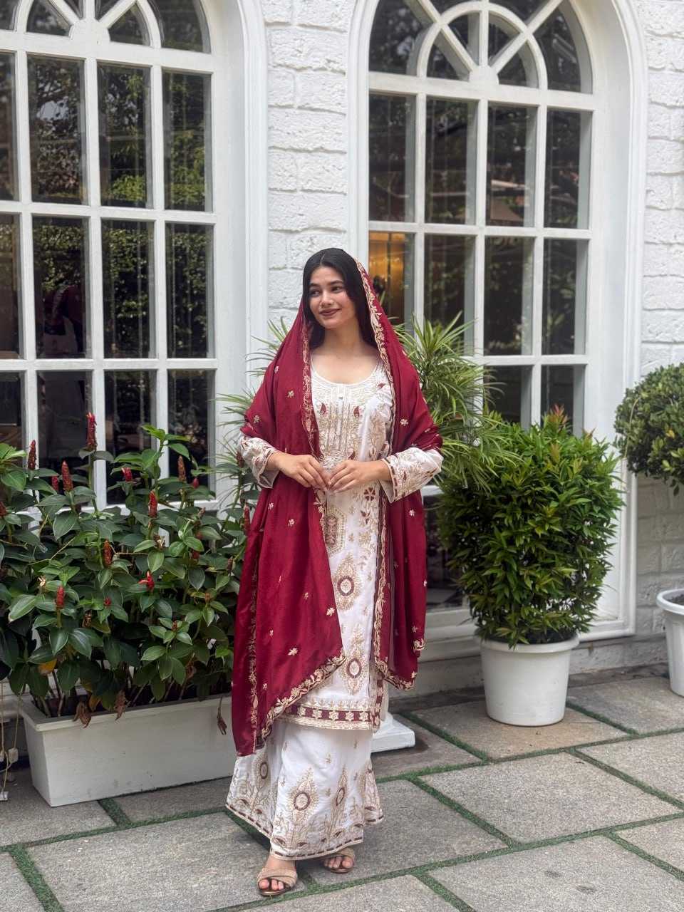 Ynf Chinon Silk RIN212 7040 Suits & Dresses Wholesale Ladies Suits Embroidery Suits Palazzo Suit Wedding guest dresses Manufacturer