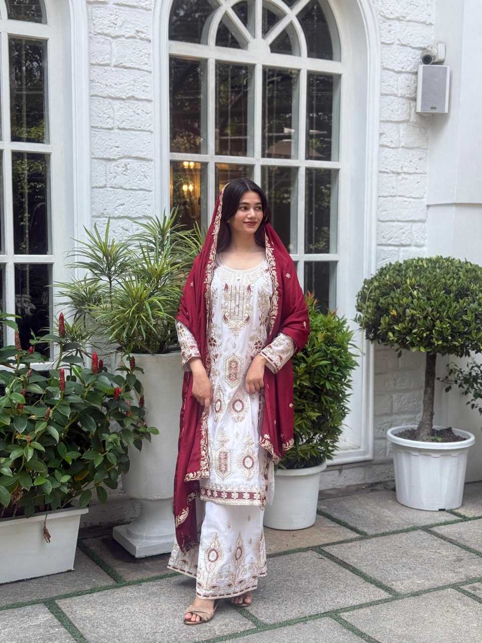 Ynf Chinon Silk RIN212 7040 Suits & Dresses Wholesale Ladies Suits Embroidery Suits Palazzo Suit Wedding guest dresses Manufacturer