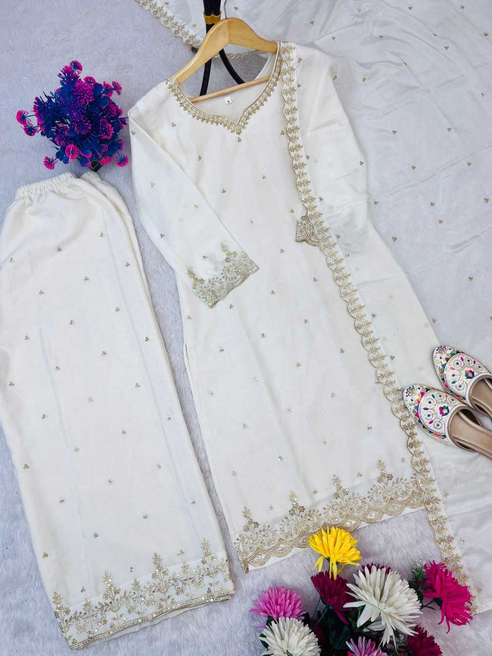Ynf Chinon Silk RIN212 7064 Suits & Dresses Wedding Collections Festive Collections Wholesale Embroidery Suits Palazzo Suit Ladies Silk Suit Manufacturer
