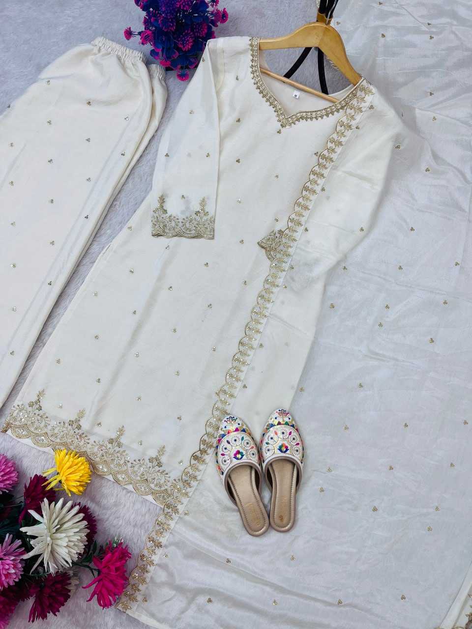 Ynf Chinon Silk RIN212 7064 Suits & Dresses Wedding Collections Festive Collections Wholesale Embroidery Suits Palazzo Suit Ladies Silk Suit Manufacturer
