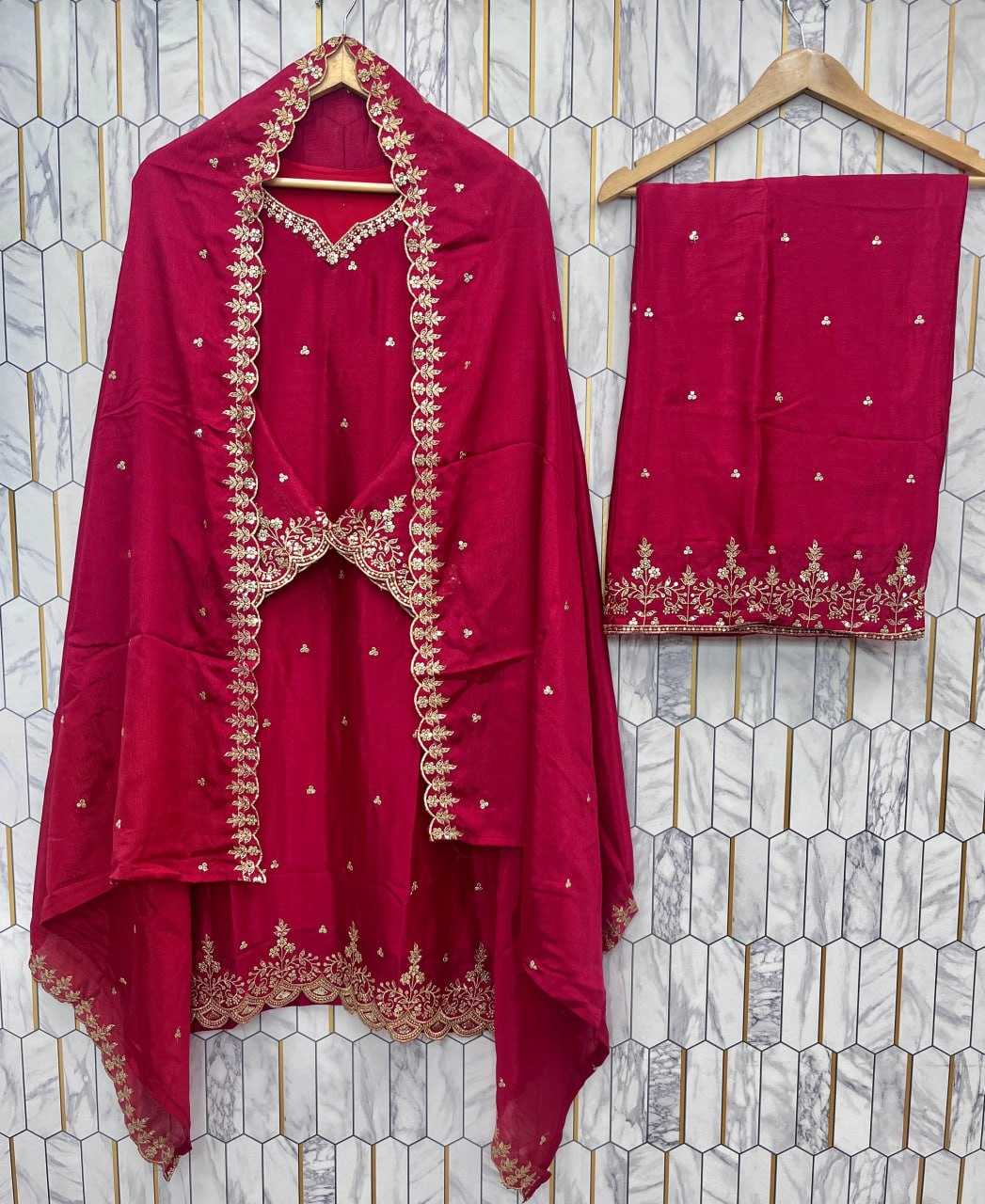 Ynf Chinon Silk RIN212 7064 Suits & Dresses Wedding Collections Festive Collections Wholesale Embroidery Suits Palazzo Suit Ladies Silk Suit Manufacturer