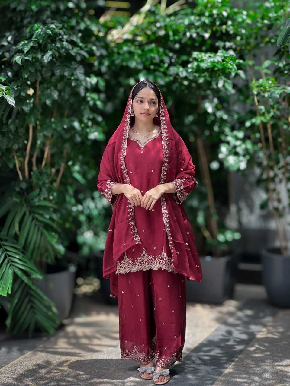 Ynf Chinon Silk RIN212 7064 Suits & Dresses Wedding Collections Festive Collections Wholesale Embroidery Suits Palazzo Suit Ladies Silk Suit Manufacturer