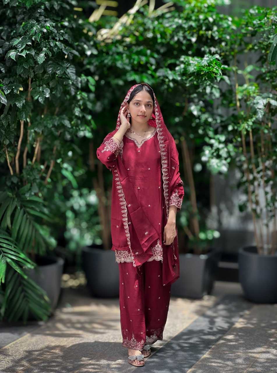 Ynf Chinon Silk RIN212 7064 Suits & Dresses Wedding Collections Festive Collections Wholesale Embroidery Suits Palazzo Suit Ladies Silk Suit Manufacturer