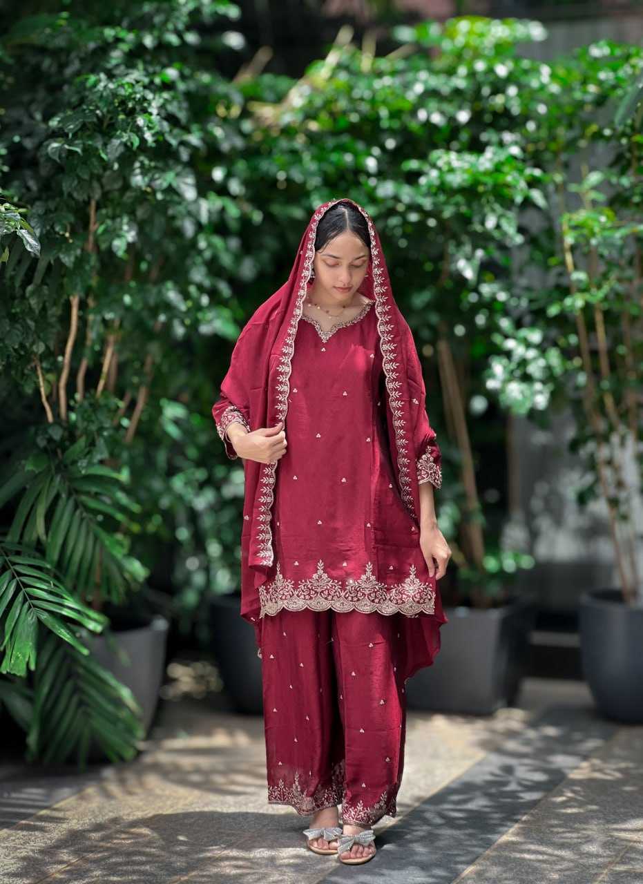 Ynf Chinon Silk RIN212 7064 Suits & Dresses Wedding Collections Festive Collections Wholesale Embroidery Suits Palazzo Suit Ladies Silk Suit Manufacturer