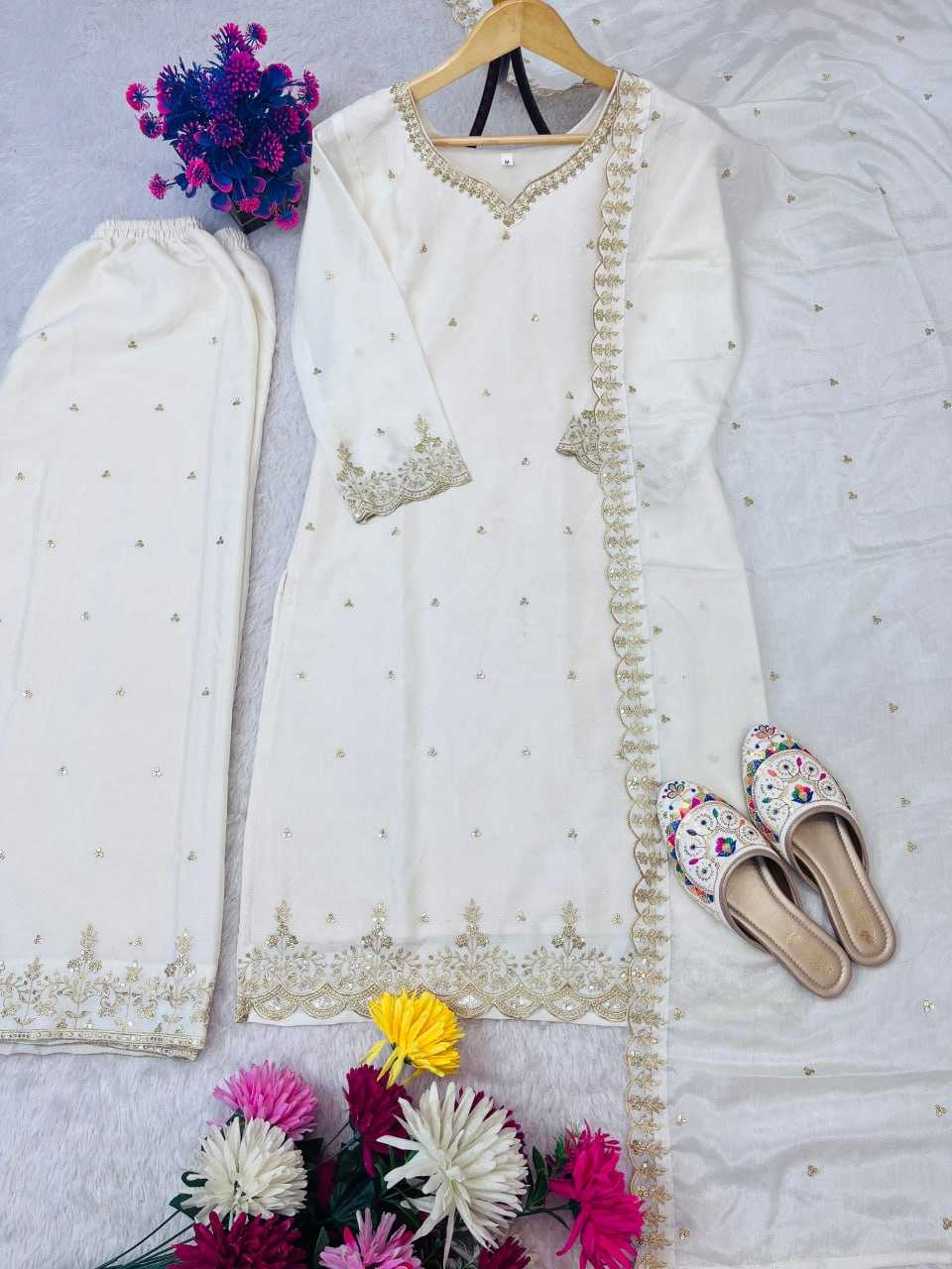 Ynf Chinon Silk RIN212 7064 Suits & Dresses Wedding Collections Festive Collections Wholesale Embroidery Suits Palazzo Suit Ladies Silk Suit Manufacturer