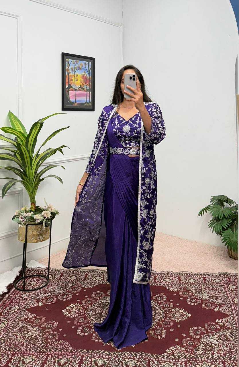 Ynf Chinon Silk RIN215 1094 Sarees Silk Sarees Wholesale Designer Sarees Ready To Wear Sarees Embroidered Sarees Manufacturer
