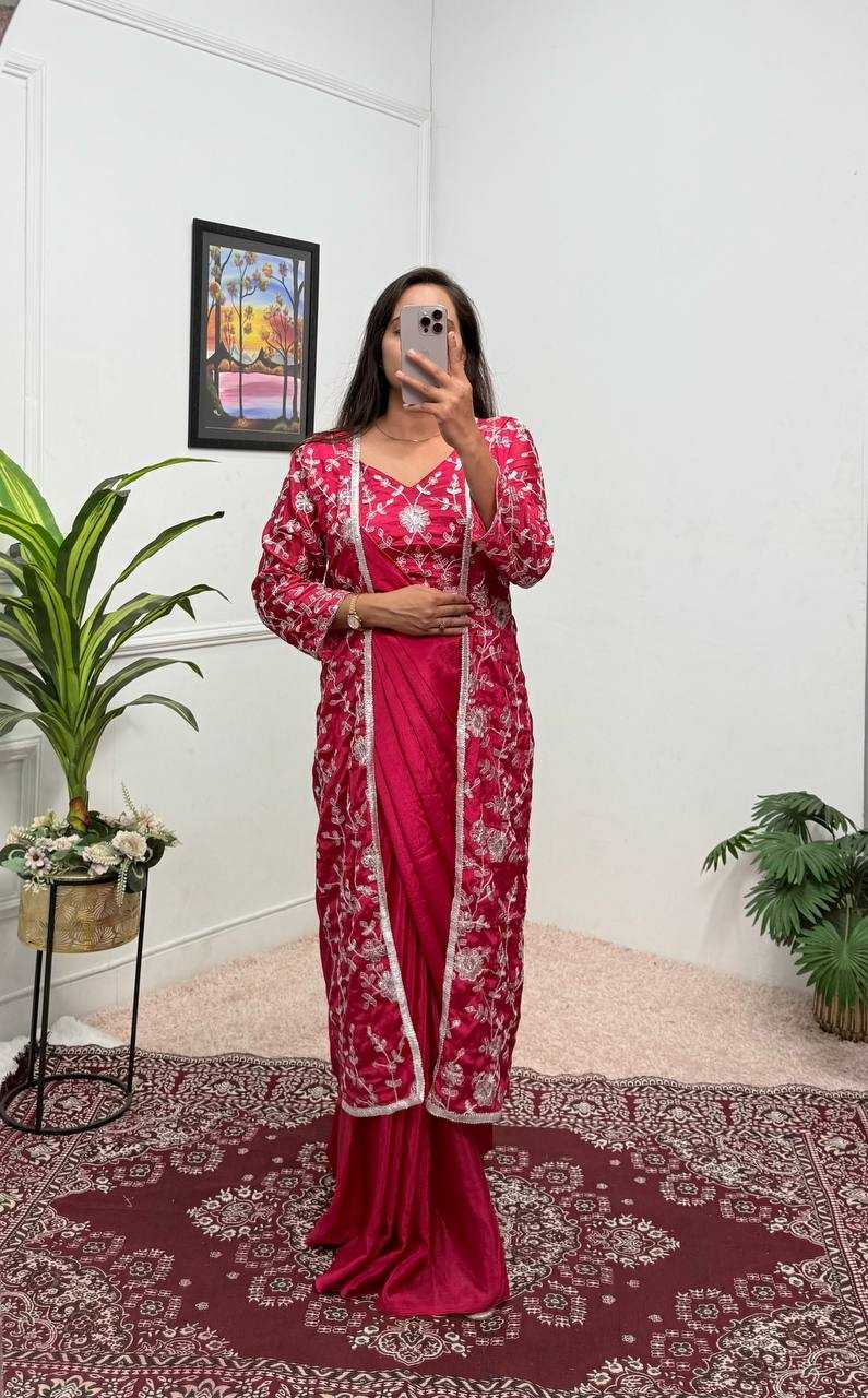 Ynf Chinon Silk RIN215 1094 Sarees Silk Sarees Wholesale Designer Sarees Ready To Wear Sarees Embroidered Sarees Manufacturer