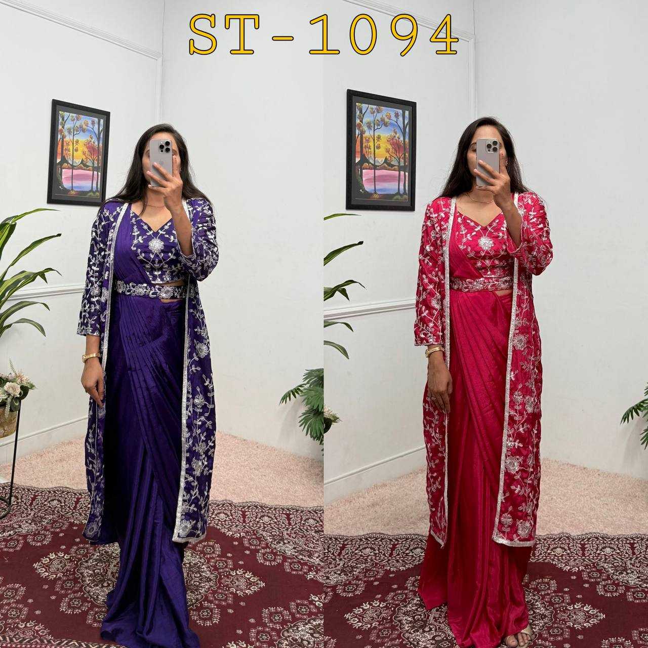 Ynf Chinon Silk RIN215 1094 Sarees Silk Sarees Wholesale Designer Sarees Ready To Wear Sarees Embroidered Sarees Manufacturer