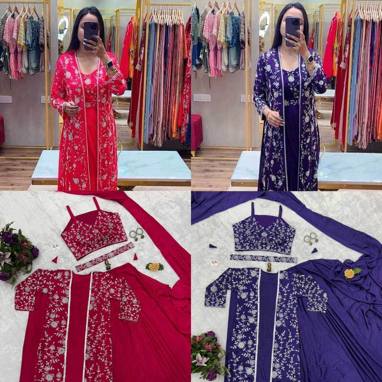 Ynf Chinon Silk RIN215 1094 Sarees Silk Sarees Wholesale Designer Sarees Ready To Wear Sarees Embroidered Sarees Manufacturer
