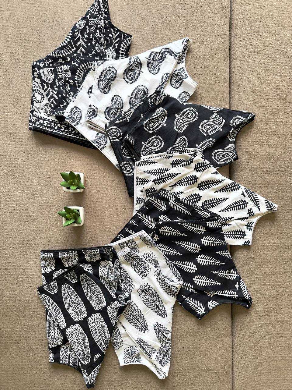 Ynf Cotton KESH437 Ajrakh-Black N White Readymade Blouses Festive Collections Wholesale Blouse Designer Blouse Onam Collections Manufacturer