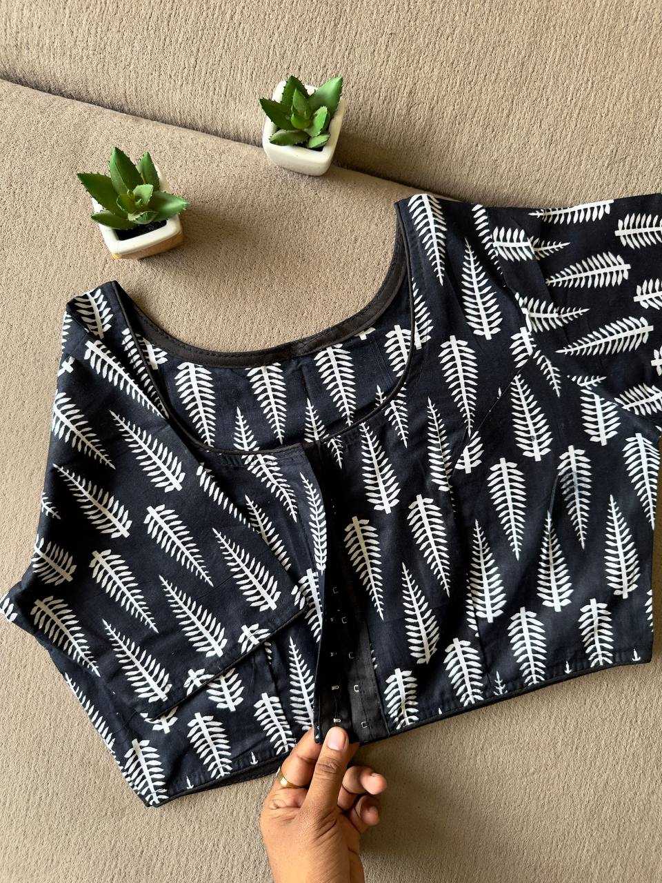 Ynf Cotton KESH437 Ajrakh-Black N White Readymade Blouses Festive Collections Wholesale Blouse Designer Blouse Onam Collections Manufacturer