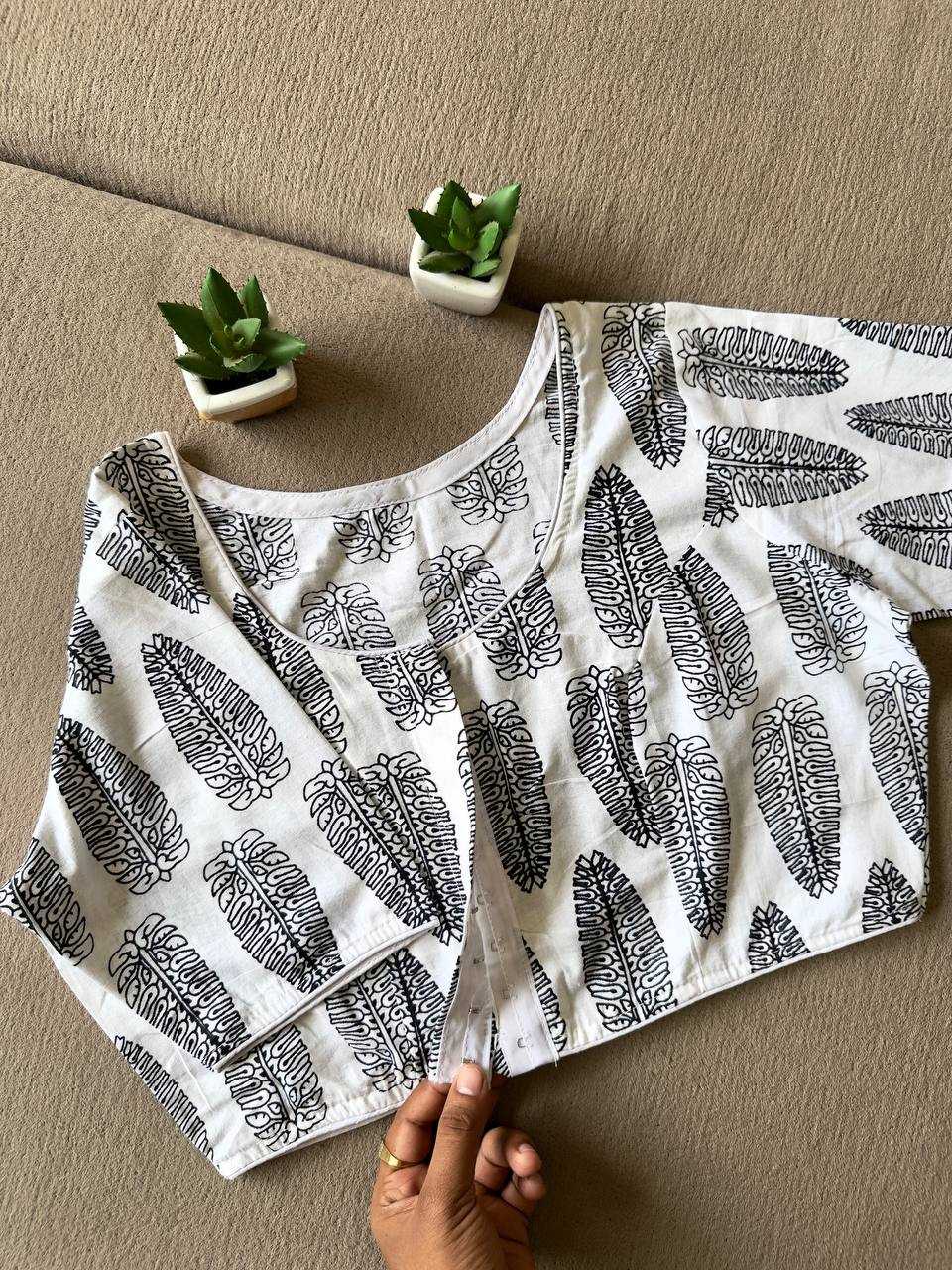 Ynf Cotton KESH437 Ajrakh-Black N White Readymade Blouses Festive Collections Wholesale Blouse Designer Blouse Onam Collections Manufacturer