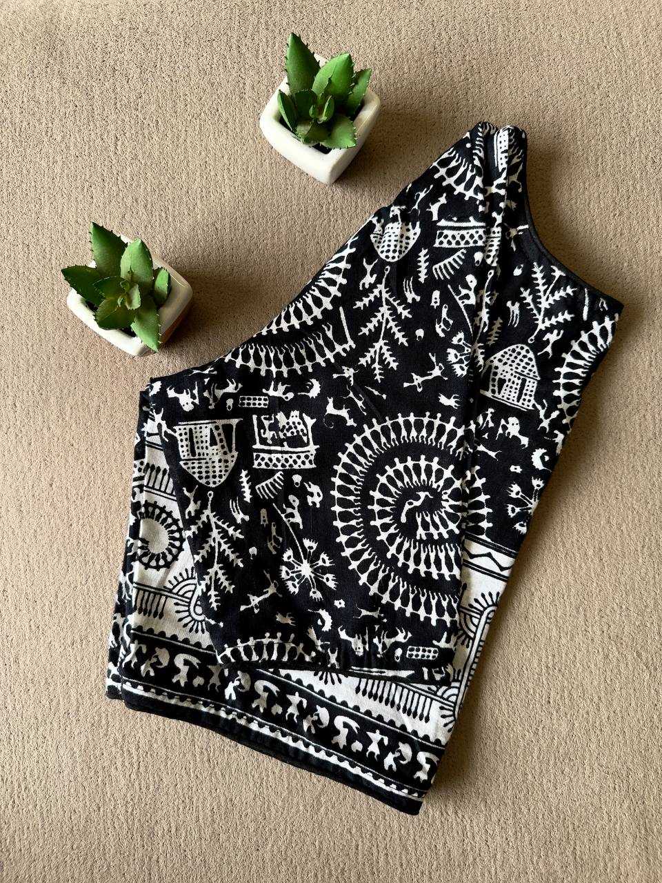 Ynf Cotton KESH437 Ajrakh-Black N White Readymade Blouses Festive Collections Wholesale Blouse Designer Blouse Onam Collections Manufacturer