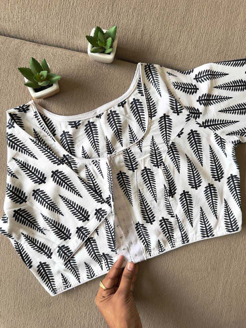 Ynf Cotton KESH437 Ajrakh-Black N White Readymade Blouses Festive Collections Wholesale Blouse Designer Blouse Onam Collections Manufacturer