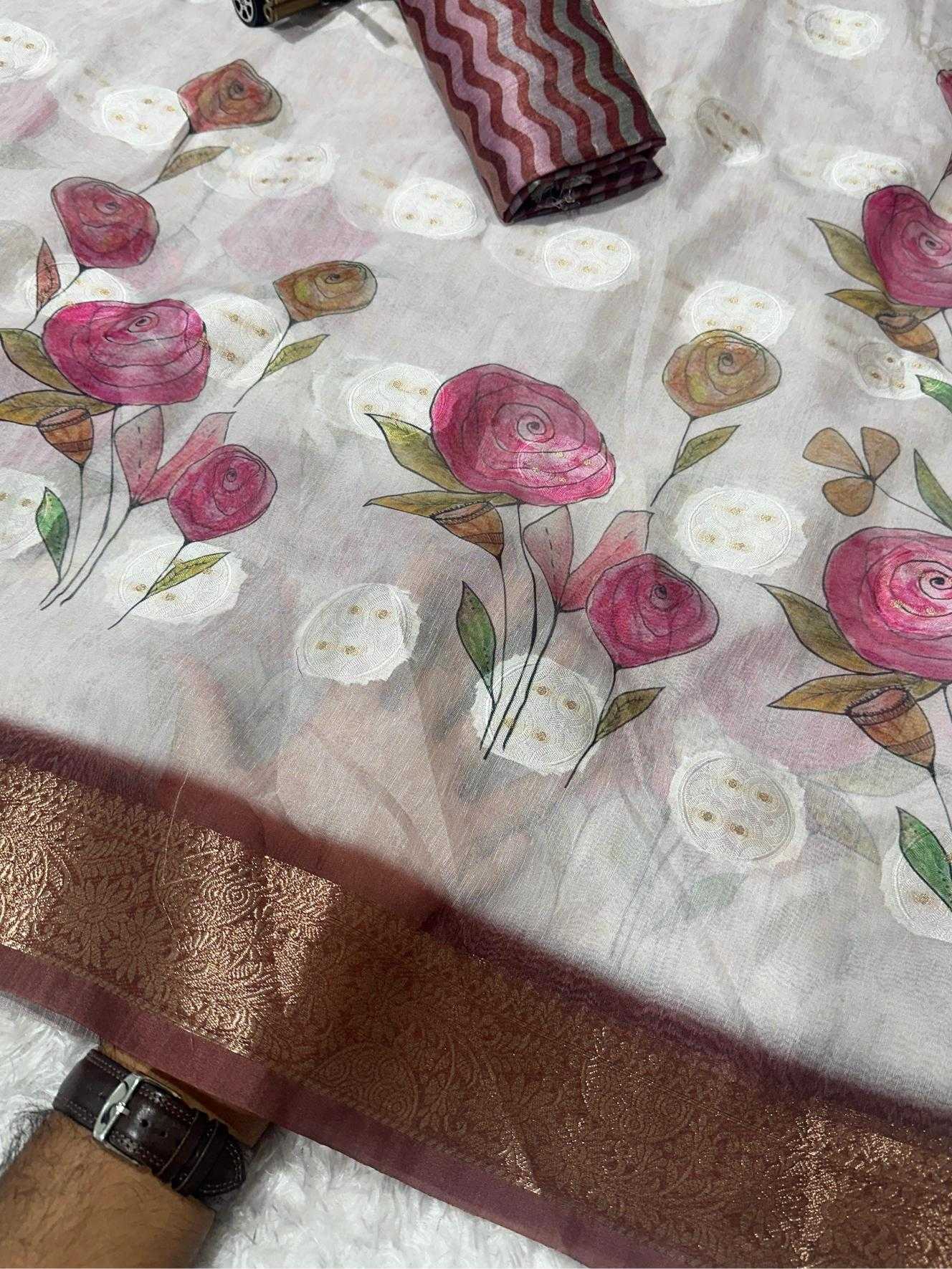 Ynf Cotton KESH500 Rosa Sarees Wholesale Printed Sarees Jacquard Saree Cotton Sarees Manufacturer