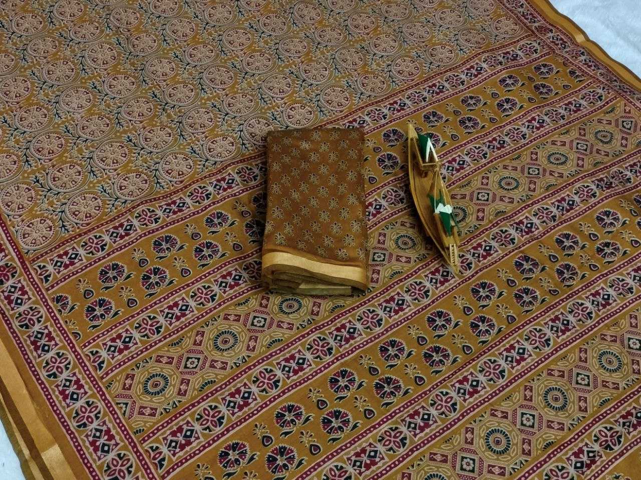 Ynf Cotton KESH525 COTTON AJRAKH Vol-1 Sarees Wholesale Fancy Sarees Cotton Linen Sarees Ladies Sarees Ajrakh Sarees Manufacturer