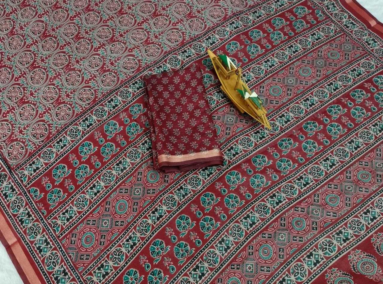 Ynf Cotton KESH525 COTTON AJRAKH Vol-1 Sarees Wholesale Fancy Sarees Cotton Linen Sarees Ladies Sarees Ajrakh Sarees Manufacturer