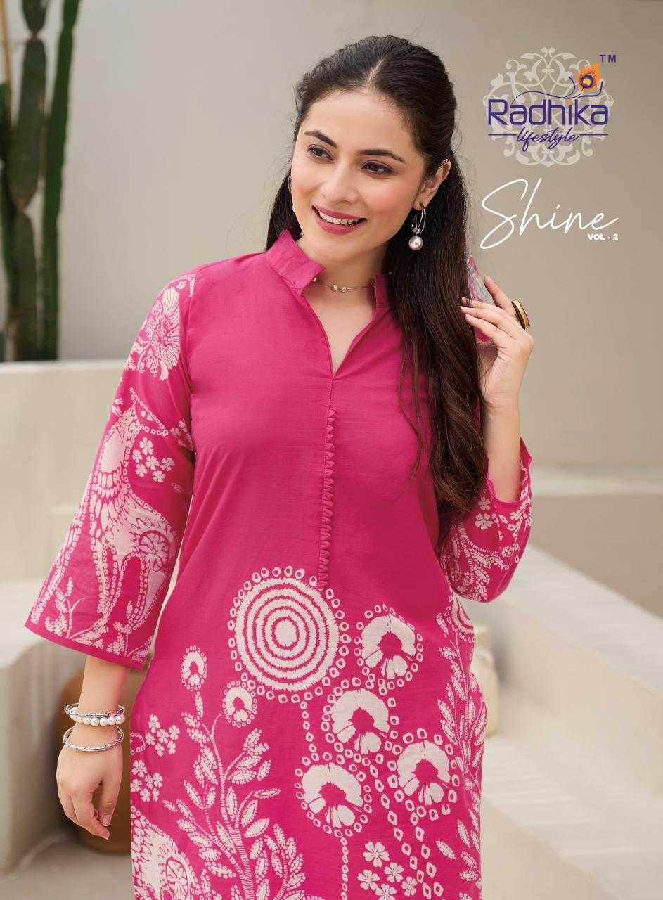 Ynf Cotton RIN190 RADHIKA-SHINE VOL 2 Setwise Collections Wholesale Kurtis Catalogs Manufacturer