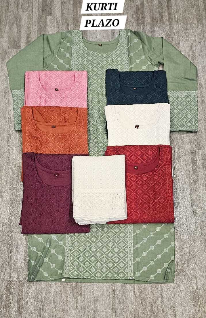Ynf Cotton RIN222 JAYPURI PLAZO Kurti Wholesale Cotton Kurtis Chikankari Kurtis Kurti With Palazzo Manufacturer