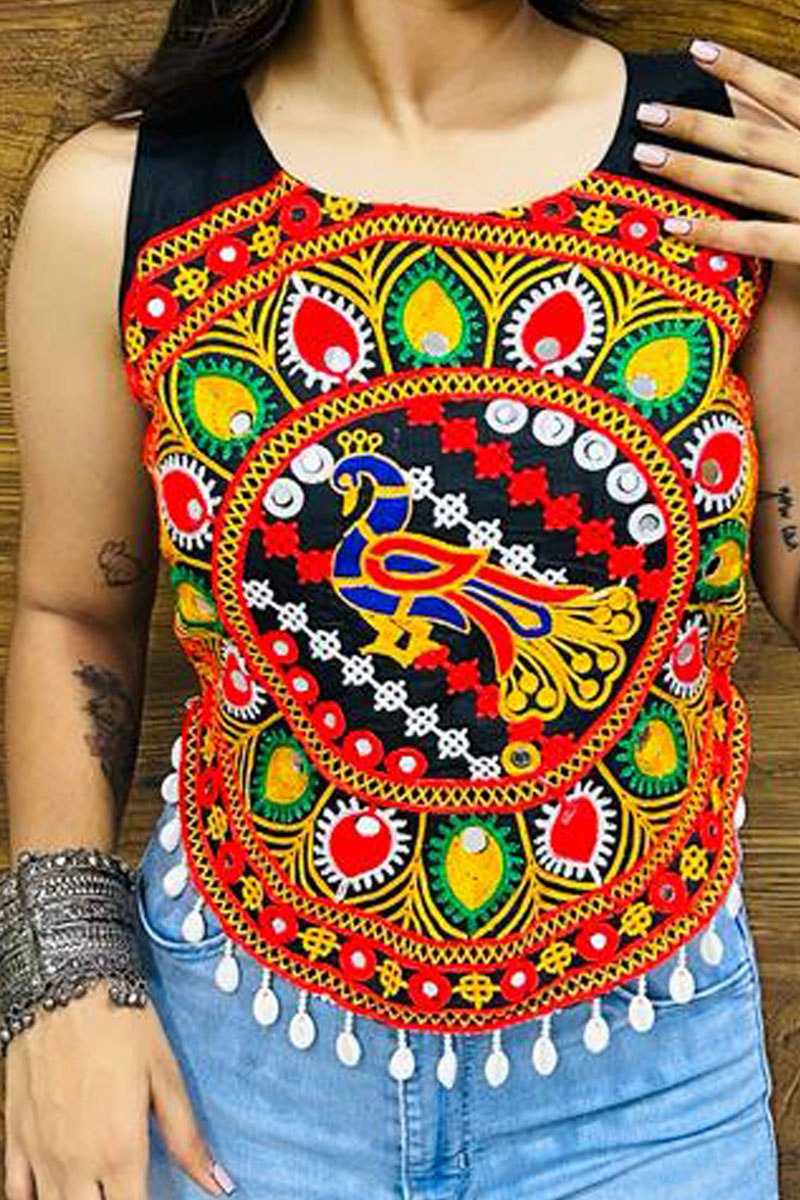Ynf Cotton RIN227 AWY Readymade Blouses Wholesale Sequence Embroidery Blouse Sleeveless Blouse Embroidered Blouses Fashion Blouse Manufacturer