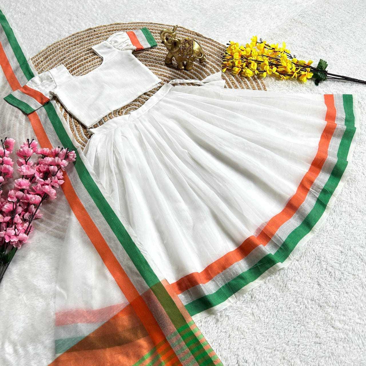 Ynf Cotton RIN235 Tri-Colour Kids Wear Festive Collections Wholesale Kids Lehenga Onam Collections Independence Day Collections Manufacturer