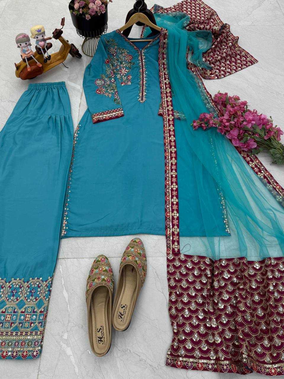 Ynf Crepe KESH158 10006 Suits & Dresses Wholesale Ladies Suits Embroidery Suits Palazzo Suit Manufacturer