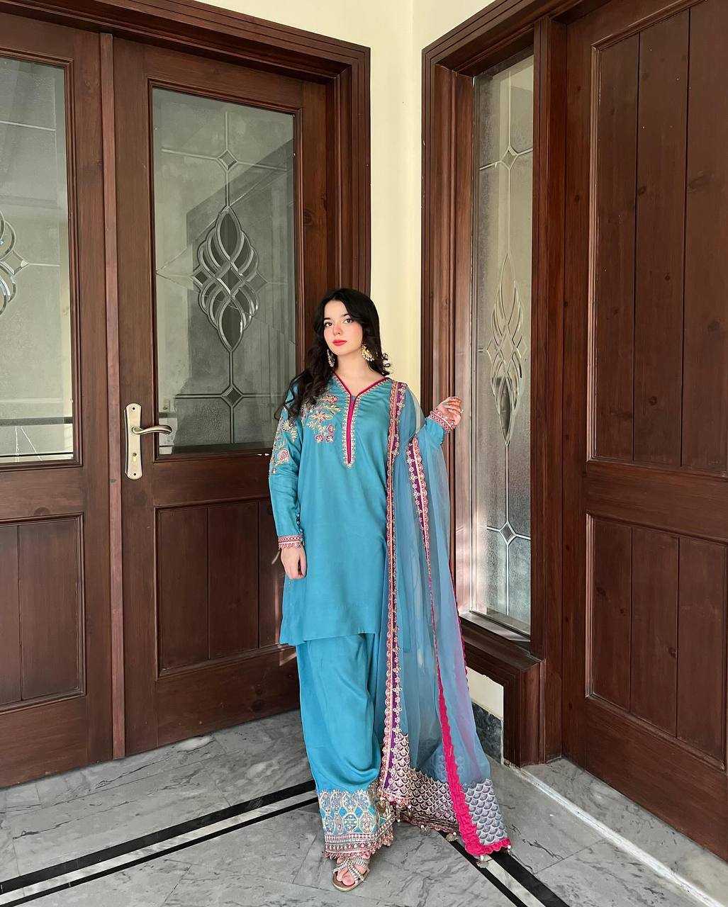 Ynf Crepe KESH158 10006 Suits & Dresses Wholesale Ladies Suits Embroidery Suits Palazzo Suit Manufacturer