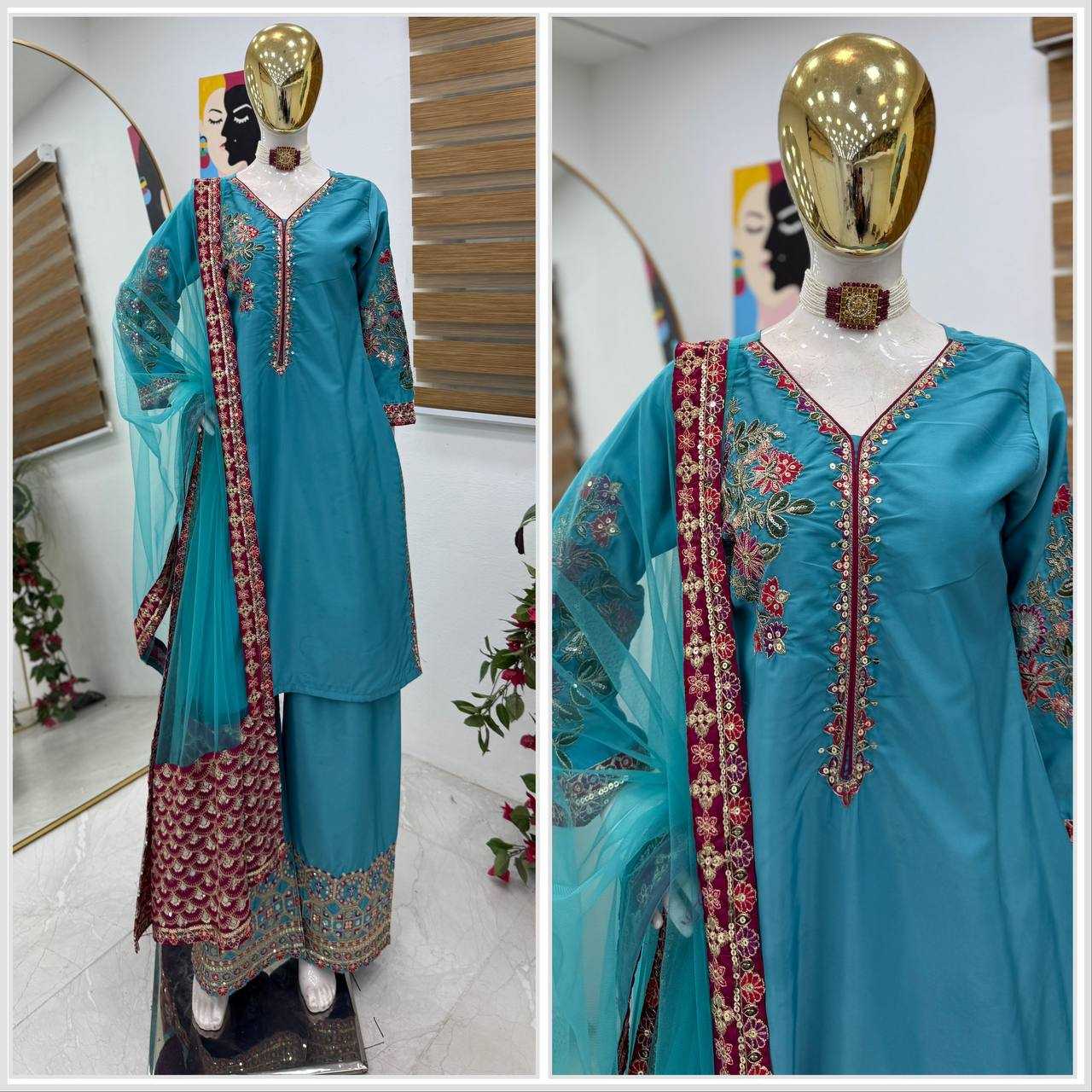 Ynf Crepe KESH158 10006 Suits & Dresses Wholesale Ladies Suits Embroidery Suits Palazzo Suit Manufacturer