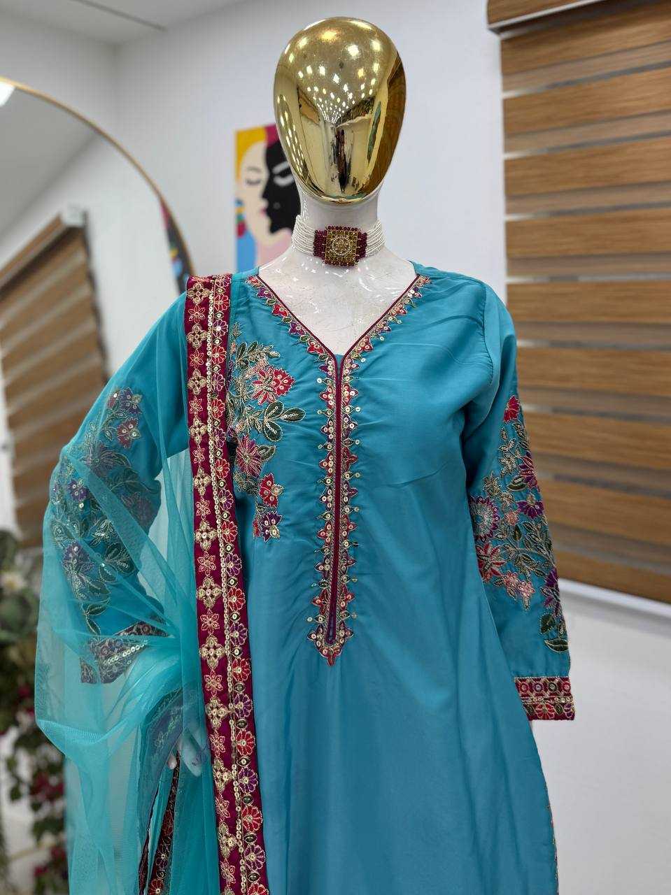Ynf Crepe KESH158 10006 Suits & Dresses Wholesale Ladies Suits Embroidery Suits Palazzo Suit Manufacturer