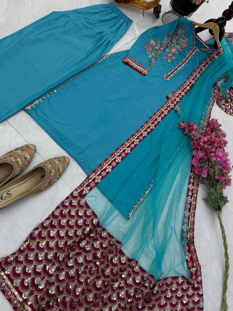 Ynf Crepe KESH158 10006 Suits & Dresses Wholesale Ladies Suits Embroidery Suits Palazzo Suit Manufacturer