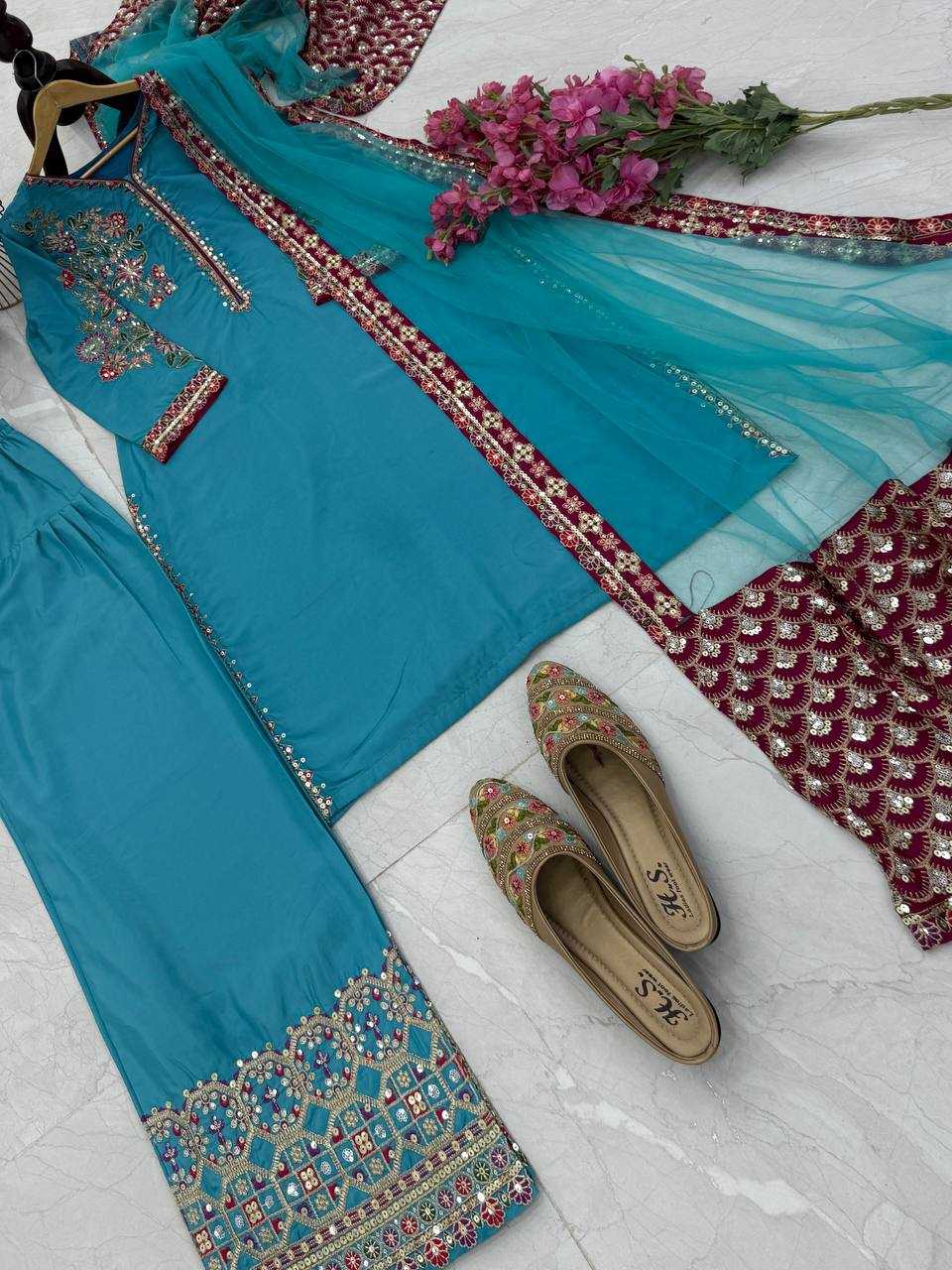 Ynf Crepe KESH158 10006 Suits & Dresses Wholesale Ladies Suits Embroidery Suits Palazzo Suit Manufacturer