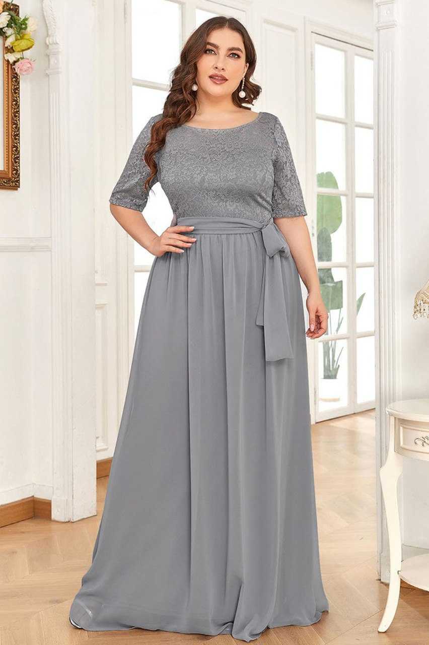 Ynf Crepe KESH559 Grey net Gowns Wholesale Net Gowns Gown With Belt Manufacturer