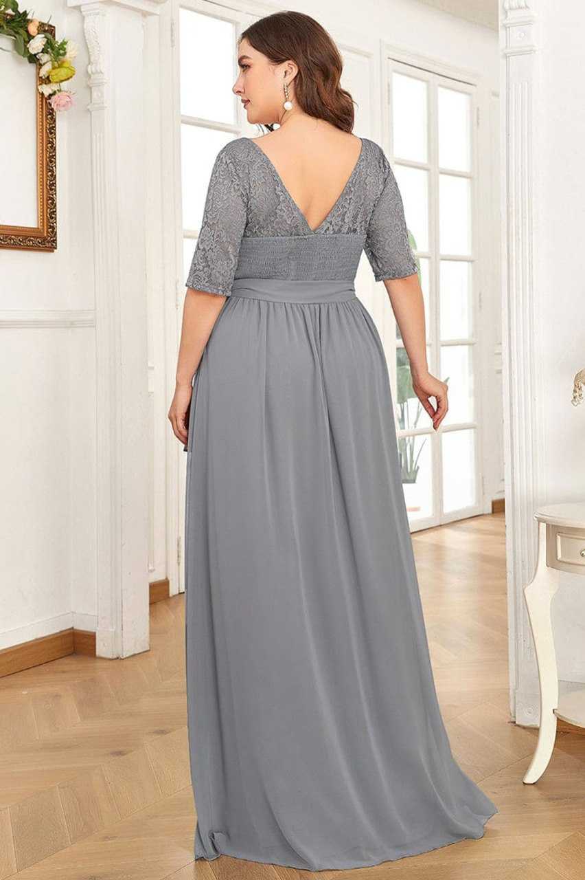 Ynf Crepe KESH559 Grey net Gowns Wholesale Net Gowns Gown With Belt Manufacturer