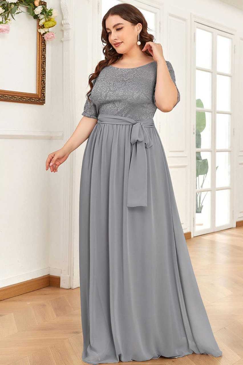 Ynf Crepe KESH559 Grey net Gowns Wholesale Net Gowns Gown With Belt Manufacturer