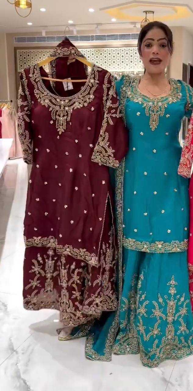 Ynf Crepe Silk KESH528 467 Suits & Dresses Wedding Collections Festive Collections Wholesale Embroidery Suits Ladies Silk Suit Wedding Outfits Manufacturer