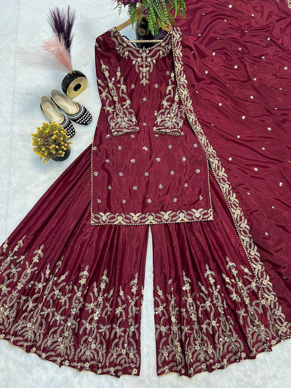 Ynf Crepe Silk KESH528 467 Suits & Dresses Wedding Collections Festive Collections Wholesale Embroidery Suits Ladies Silk Suit Wedding Outfits Manufacturer