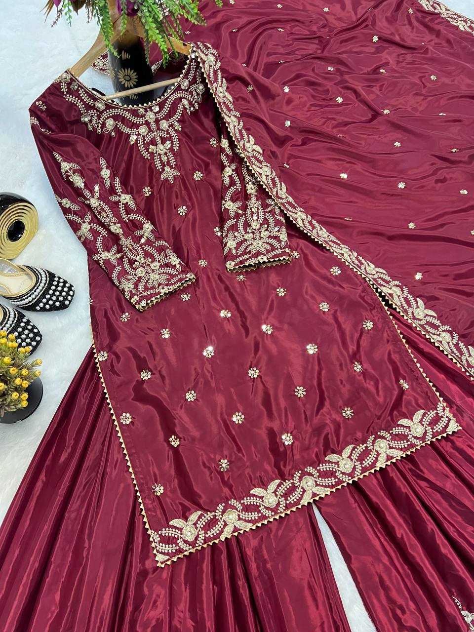 Ynf Crepe Silk KESH528 467 Suits & Dresses Wedding Collections Festive Collections Wholesale Embroidery Suits Ladies Silk Suit Wedding Outfits Manufacturer