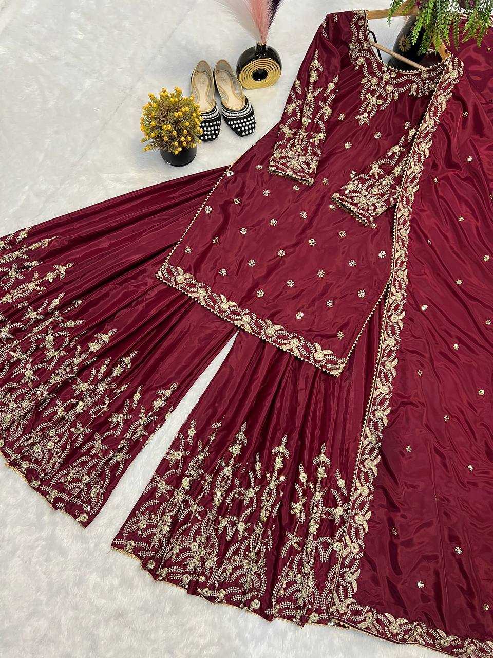Ynf Crepe Silk KESH528 467 Suits & Dresses Wedding Collections Festive Collections Wholesale Embroidery Suits Ladies Silk Suit Wedding Outfits Manufacturer