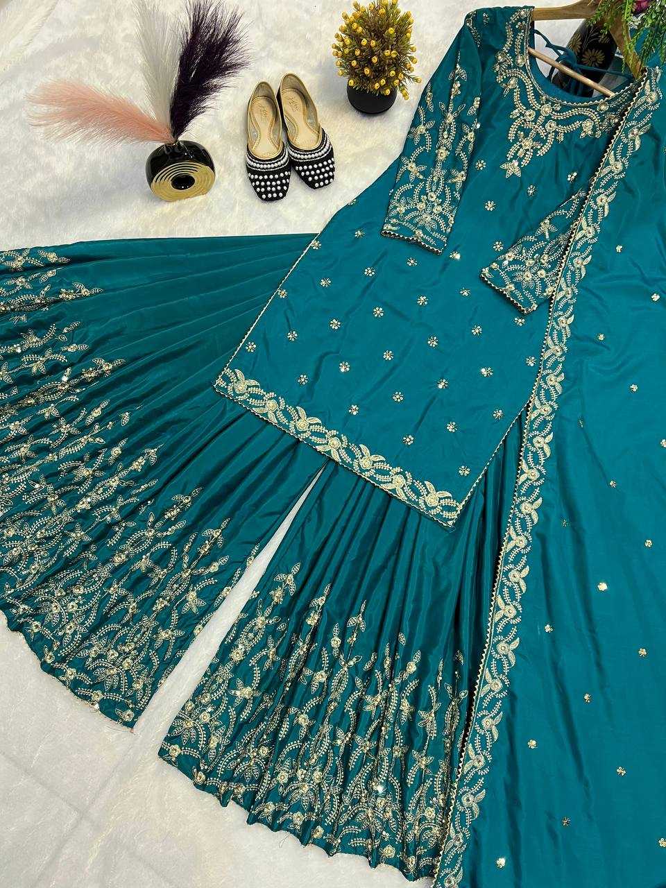 Ynf Crepe Silk KESH528 467 Suits & Dresses Wedding Collections Festive Collections Wholesale Embroidery Suits Ladies Silk Suit Wedding Outfits Manufacturer