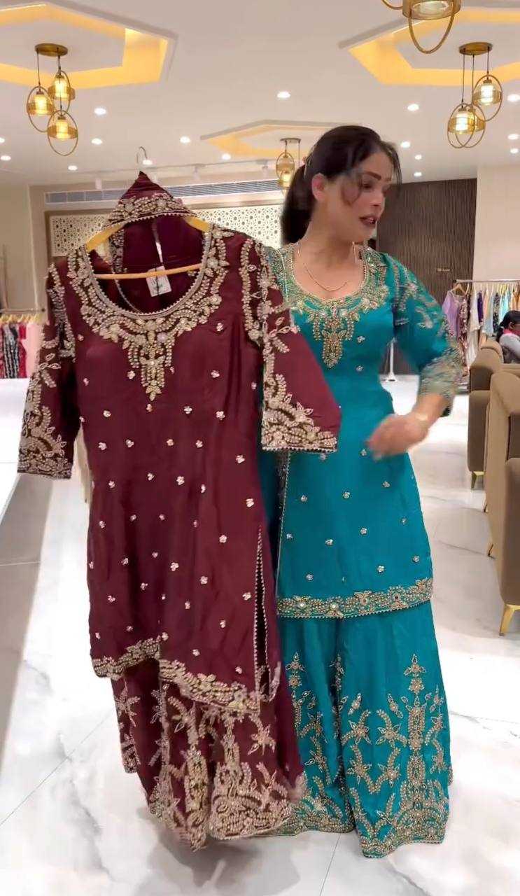 Ynf Crepe Silk KESH528 467 Suits & Dresses Wedding Collections Festive Collections Wholesale Embroidery Suits Ladies Silk Suit Wedding Outfits Manufacturer