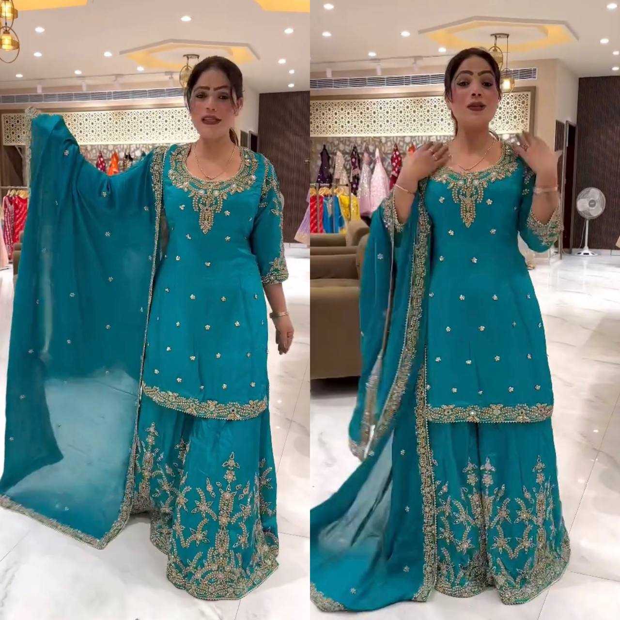 Ynf Crepe Silk KESH528 467 Suits & Dresses Wedding Collections Festive Collections Wholesale Embroidery Suits Ladies Silk Suit Wedding Outfits Manufacturer